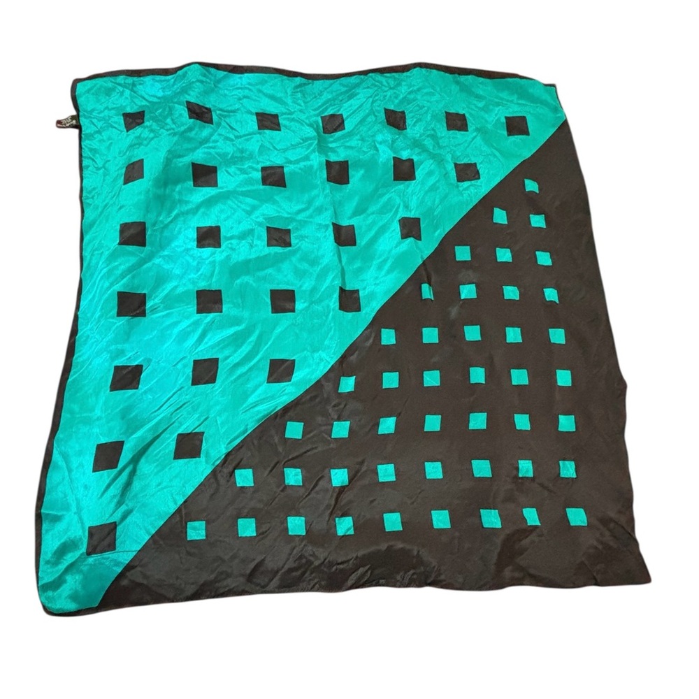 The Specialty House Inc. Silk Teal and Black Square Pattern Silk Scarf